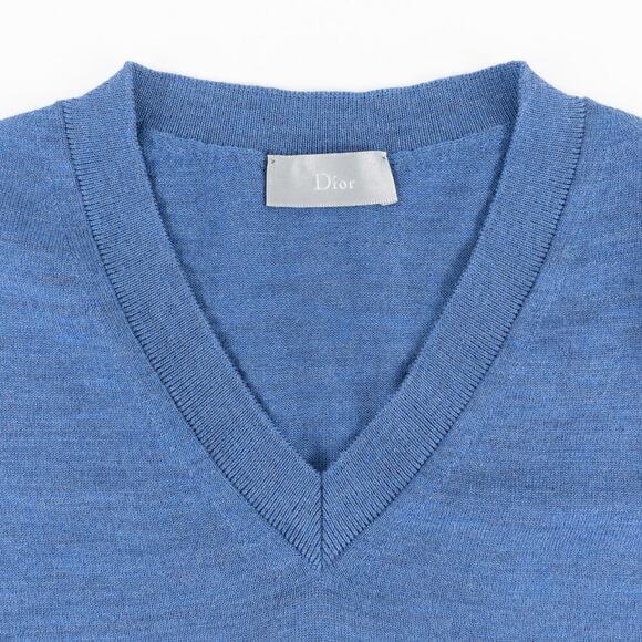 Dior Virgin Wool V-Neck Sweater Men's Small Blue - Picture 7 of 8